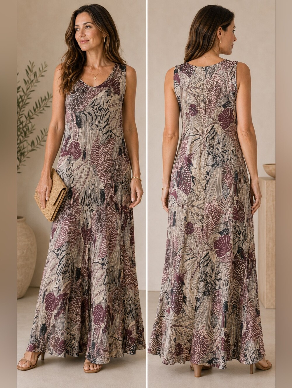 :Jones New York Collection 100% Silk Tropical Maxi Dress Size 12
